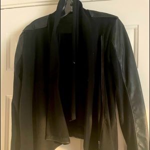 Asymmetrical Leather and cotton jacket
